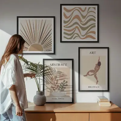 Matisse Boho abstraktes Muster Polyptychon mit Rahmen