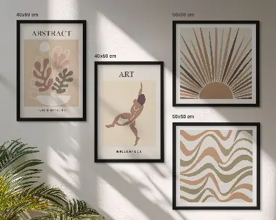 Matisse Boho abstraktes Muster Polyptychon mit Rahmen
