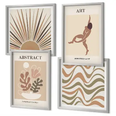 Matisse Boho abstraktes Muster Polyptychon mit Rahmen