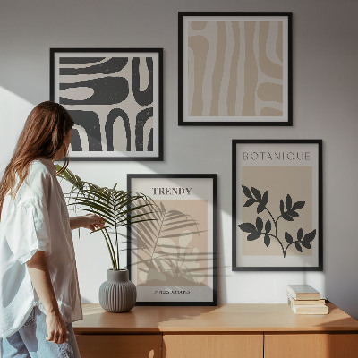 Wanddeko-set Stilvolle Pflanzenmuster in Beige und Schwarz
