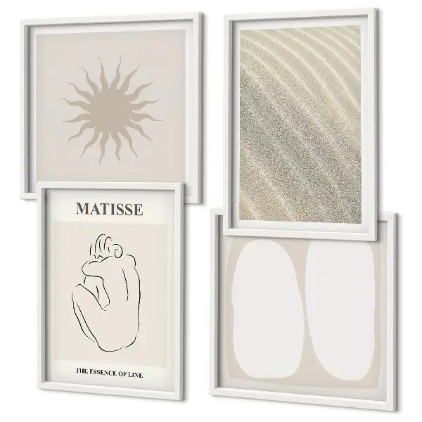 Minimalistische Sandwellen als mehrteiliges Wandbild mit Rahmen