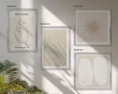 Minimalistische Sandwellen als mehrteiliges Wandbild mit Rahmen