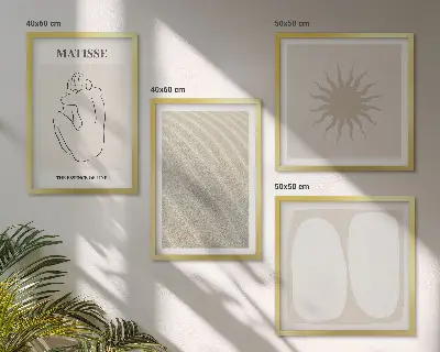 Minimalistische Sandwellen als mehrteiliges Wandbild mit Rahmen