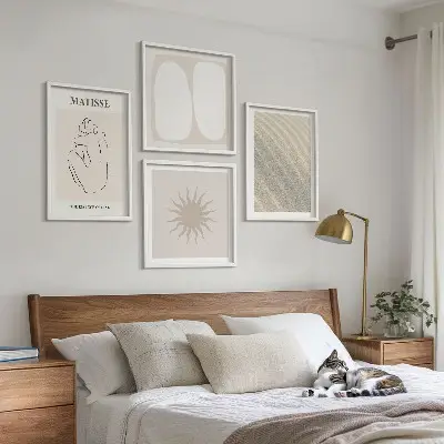 Minimalistische Sandwellen als mehrteiliges Wandbild mit Rahmen