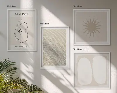 Minimalistische Sandwellen als mehrteiliges Wandbild mit Rahmen