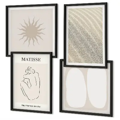 Minimalistische Sandwellen als mehrteiliges Wandbild mit Rahmen