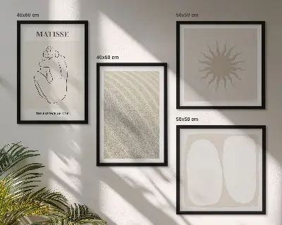 Minimalistische Sandwellen als mehrteiliges Wandbild mit Rahmen