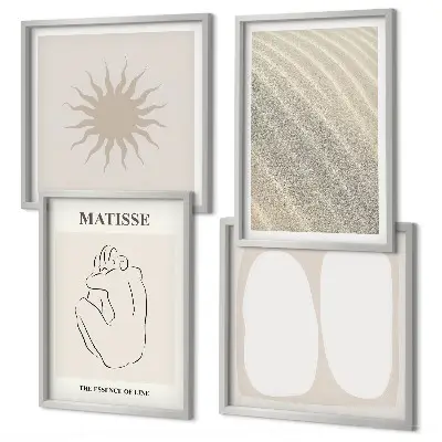 Minimalistische Sandwellen als mehrteiliges Wandbild mit Rahmen