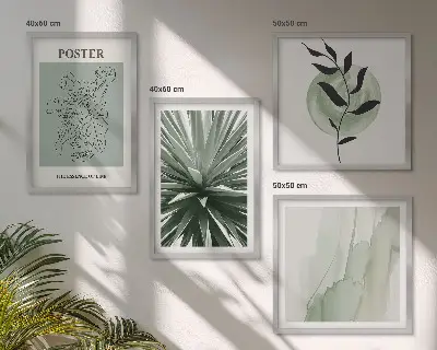 Wanddeko-Set mit grün-beigem Pflanzenmuster