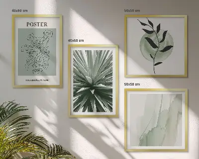 Wanddeko-Set mit grün-beigem Pflanzenmuster