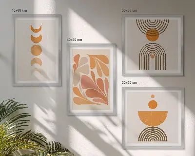 Wanddeko-Set mit abstrakten orangen Formen
