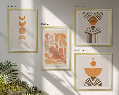 Wanddeko-Set mit abstrakten orangen Formen