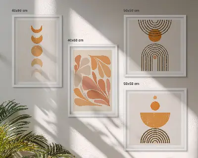 Wanddeko-Set mit abstrakten orangen Formen