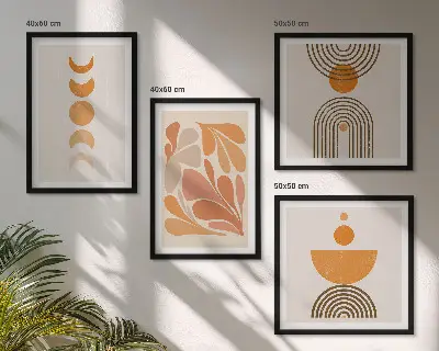 Wanddeko-Set mit abstrakten orangen Formen