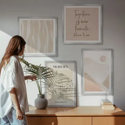 Abstrakte Formen und Farben als mehrteiliges Wandbild mit Rahmen