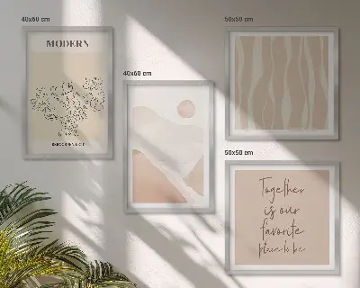 Abstrakte Formen und Farben als mehrteiliges Wandbild mit Rahmen
