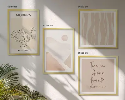 Abstrakte Formen und Farben als mehrteiliges Wandbild mit Rahmen