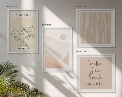 Abstrakte Formen und Farben als mehrteiliges Wandbild mit Rahmen