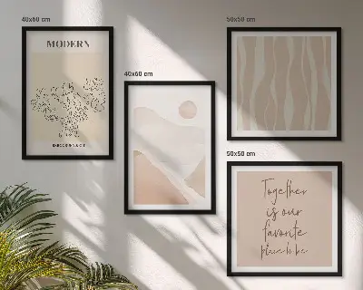 Abstrakte Formen und Farben als mehrteiliges Wandbild mit Rahmen