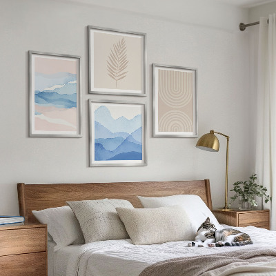 Polyptychon mit rahmen Blätterwellen beige blau