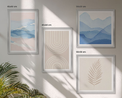 Polyptychon mit rahmen Blätterwellen beige blau