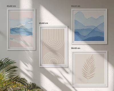 Polyptychon mit rahmen Blätterwellen beige blau