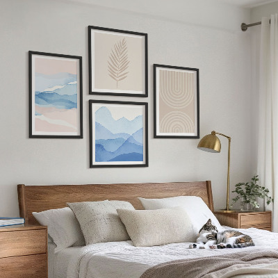 Polyptychon mit rahmen Blätterwellen beige blau