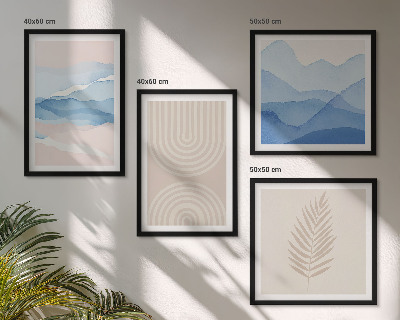 Polyptychon mit rahmen Blätterwellen beige blau