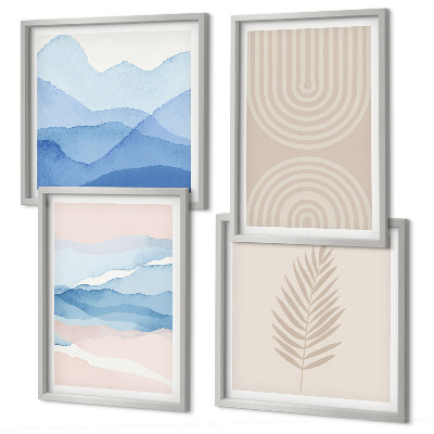 Polyptychon mit rahmen Blätterwellen beige blau