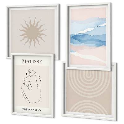 Polyptychon mit rahmen Linien, Wellen, Pastellfarben, minimalistisch