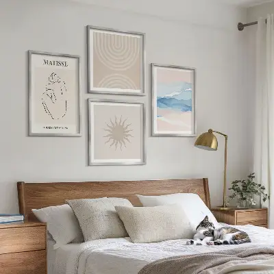 Polyptychon mit Rahmen linien, wellen und pastellfarben im minimalistischen stil