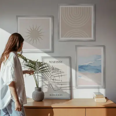 Polyptychon mit Rahmen linien, wellen und pastellfarben im minimalistischen stil