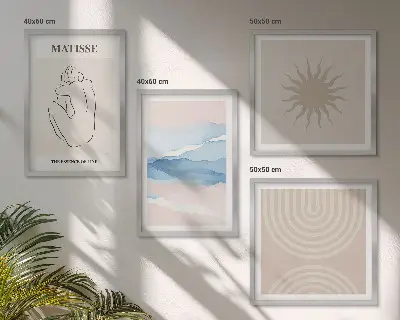 Polyptychon mit Rahmen linien, wellen und pastellfarben im minimalistischen stil