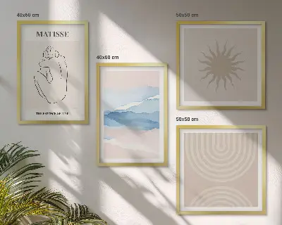 Polyptychon mit Rahmen linien, wellen und pastellfarben im minimalistischen stil