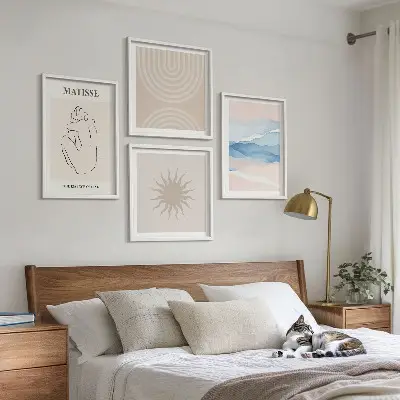 Polyptychon mit Rahmen linien, wellen und pastellfarben im minimalistischen stil