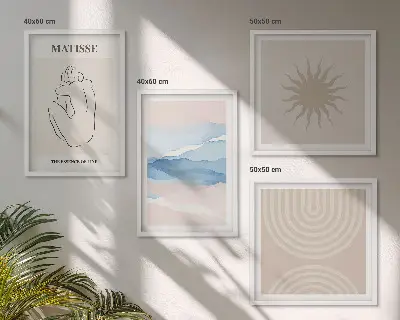 Polyptychon mit Rahmen linien, wellen und pastellfarben im minimalistischen stil