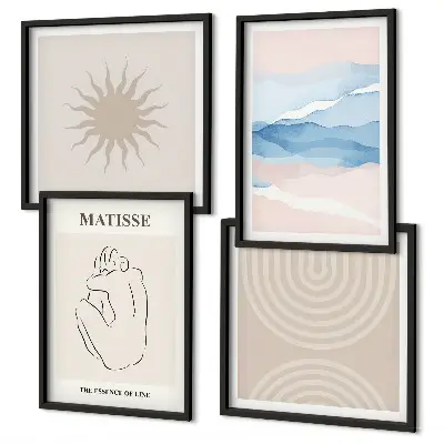 Polyptychon mit Rahmen linien, wellen und pastellfarben im minimalistischen stil