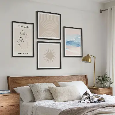 Polyptychon mit Rahmen linien, wellen und pastellfarben im minimalistischen stil