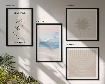 Polyptychon mit Rahmen linien, wellen und pastellfarben im minimalistischen stil