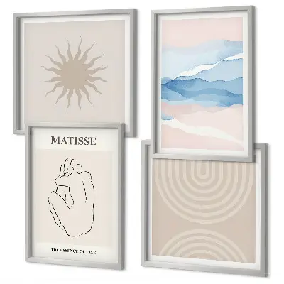 Polyptychon mit Rahmen linien, wellen und pastellfarben im minimalistischen stil