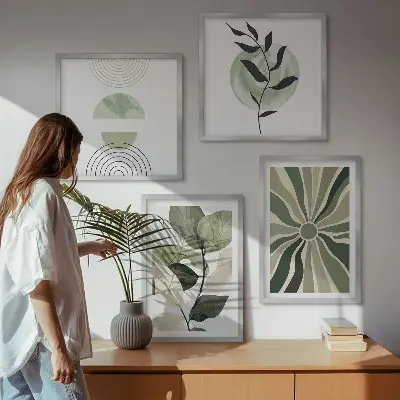 Geometrische Pflanzenformen als Polyptychon mit Rahmen