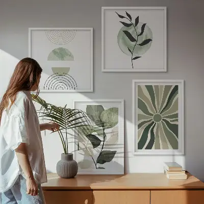 Geometrische Pflanzenformen als Polyptychon mit Rahmen