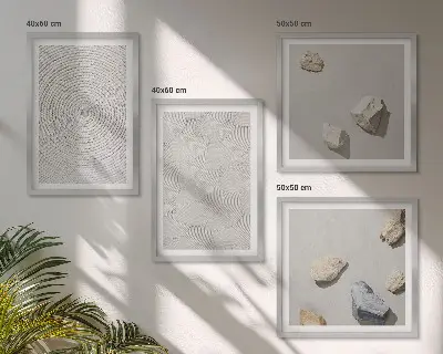 Geometrische Pappsteine als Polyptychon mit Rahmen