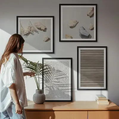 Wanddeko-Set natürliche Texturen mit Holz und Steinen