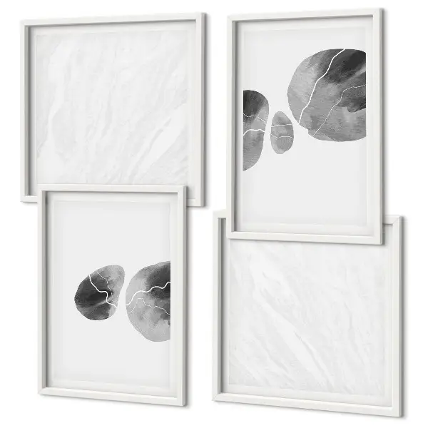 Abstrakte Kunst mit Farbspritzern als mehrteiliges Wandbild mit Rahmen