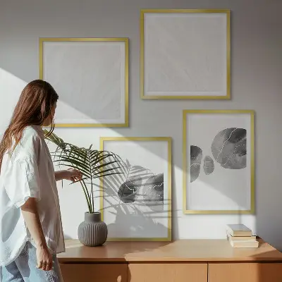 Abstrakte Kunst mit Farbspritzern als mehrteiliges Wandbild mit Rahmen