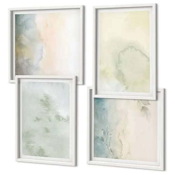Wanddeko-Set mit pastellfarbener Aquarell-Leinwandtextur