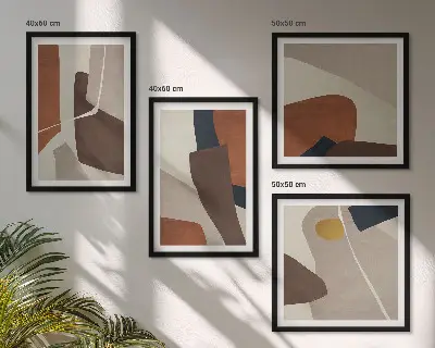 Abstrakte moderne Formen als Polyptychon mit Rahmen
