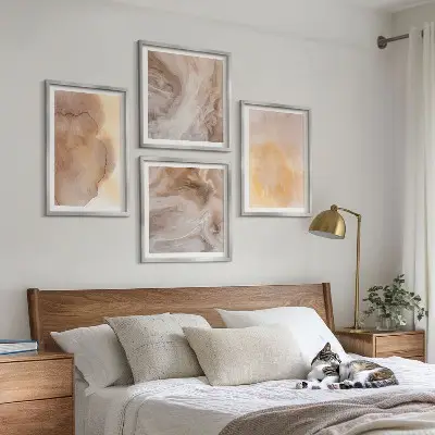 Wanddeko-Set mit warmen Aquarellfarben auf Leinwand