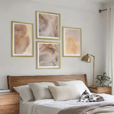 Wanddeko-Set mit warmen Aquarellfarben auf Leinwand